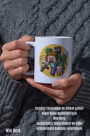 Win Ovro Premium Beyaz Porselen Hediye Çift Yön Baskılı Kupa Bardak - Minecraft 05