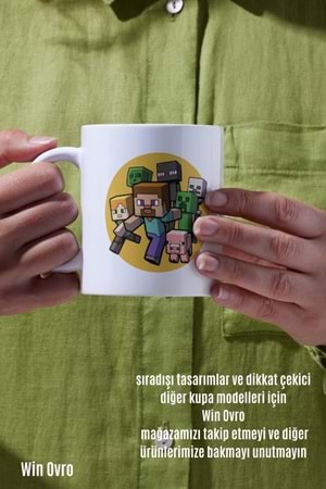 Win Ovro Premium Beyaz Porselen Hediye Çift Yön Baskılı Kupa Bardak - Minecraft 05