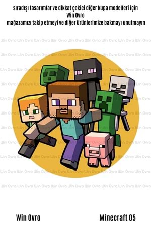 Win Ovro Premium Beyaz Porselen Hediye Çift Yön Baskılı Kupa Bardak - Minecraft 05