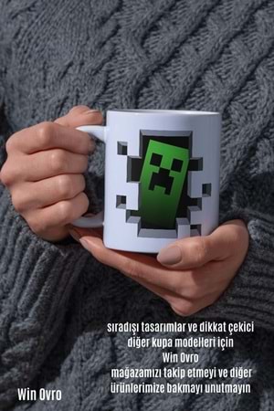 Win Ovro Premium Beyaz Porselen Hediye Çift Yön Baskılı Kupa Bardak - Minecraft 06
