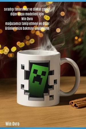 Win Ovro Premium Beyaz Porselen Hediye Çift Yön Baskılı Kupa Bardak - Minecraft 06