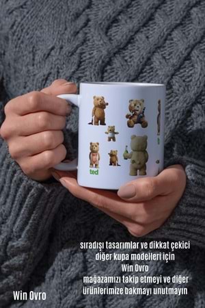 Win Ovro Premium Beyaz Porselen Hediye Çift Yön Baskılı Kupa Bardak - Ayı Teddy Bear 01