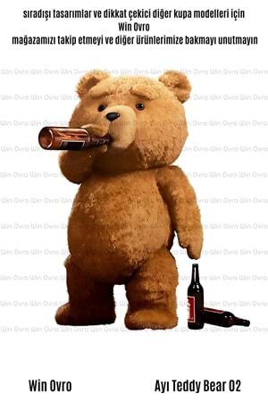 Win Ovro Premium Beyaz Porselen Hediye Çift Yön Baskılı Kupa Bardak - Ayı Teddy Bear 02