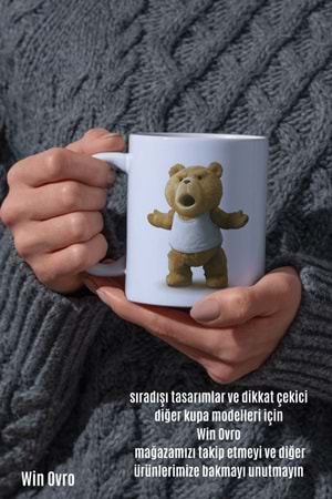Win Ovro Premium Beyaz Porselen Hediye Çift Yön Baskılı Kupa Bardak - Ayı Teddy Bear 03