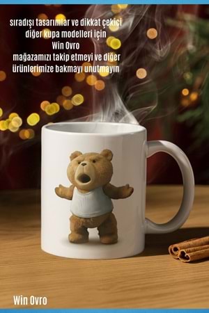 Win Ovro Premium Beyaz Porselen Hediye Çift Yön Baskılı Kupa Bardak - Ayı Teddy Bear 03