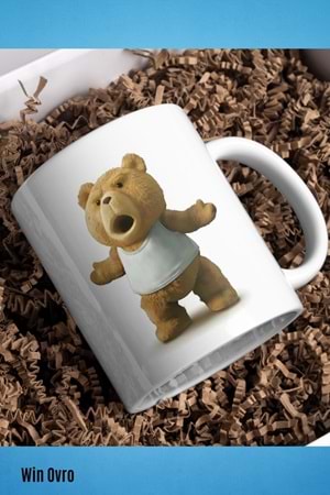 Win Ovro Premium Beyaz Porselen Hediye Çift Yön Baskılı Kupa Bardak - Ayı Teddy Bear 03