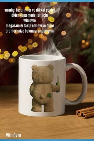 Win Ovro Premium Beyaz Porselen Hediye Çift Yön Baskılı Kupa Bardak - Ayı Teddy Bear 04