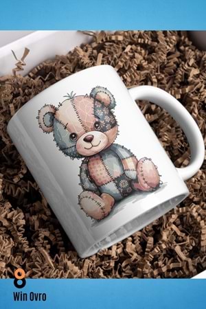 Win Ovro Premium Beyaz Porselen Hediye Çift Yön Baskılı Kupa Bardak - Ayı Teddy Bear 05