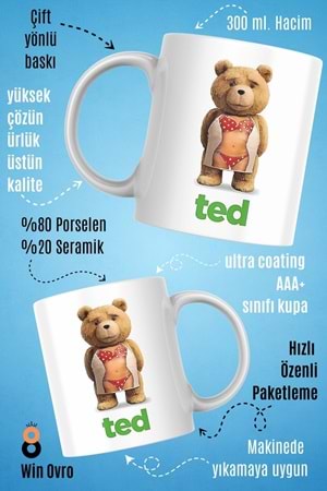 Win Ovro Premium Beyaz Porselen Hediye Çift Yön Baskılı Kupa Bardak - Ayı Teddy Bear 06