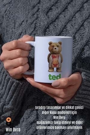 Win Ovro Premium Beyaz Porselen Hediye Çift Yön Baskılı Kupa Bardak - Ayı Teddy Bear 06