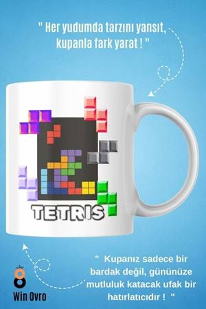 Win Ovro Premium Beyaz Porselen Hediye Çift Yön Baskılı Kupa Bardak - Tetris