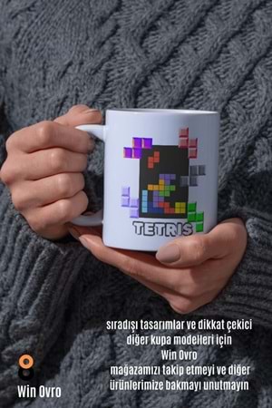 Win Ovro Premium Beyaz Porselen Hediye Çift Yön Baskılı Kupa Bardak - Tetris