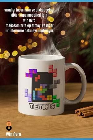 Win Ovro Premium Beyaz Porselen Hediye Çift Yön Baskılı Kupa Bardak - Tetris
