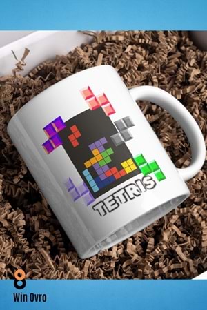 Win Ovro Premium Beyaz Porselen Hediye Çift Yön Baskılı Kupa Bardak - Tetris