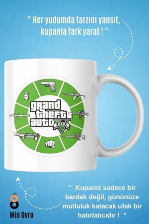 Win Ovro Premium Beyaz Porselen Hediye Çift Yön Baskılı Kupa Bardak - Grand Theft Auto Five V 5