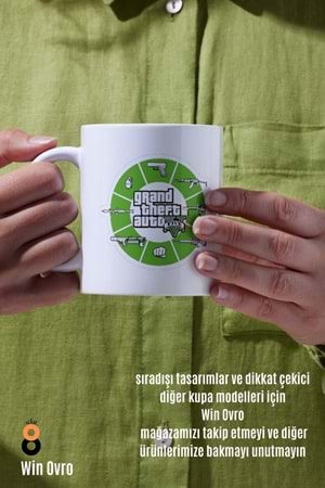 Win Ovro Premium Beyaz Porselen Hediye Çift Yön Baskılı Kupa Bardak - Grand Theft Auto Five V 5