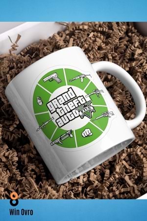 Win Ovro Premium Beyaz Porselen Hediye Çift Yön Baskılı Kupa Bardak - Grand Theft Auto Five V 5