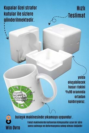 Win Ovro Premium Beyaz Porselen Hediye Çift Yön Baskılı Kupa Bardak - Grand Theft Auto Five V 5