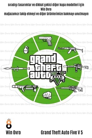Win Ovro Premium Beyaz Porselen Hediye Çift Yön Baskılı Kupa Bardak - Grand Theft Auto Five V 5