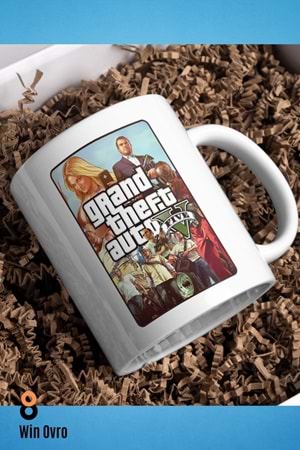 Win Ovro Premium Beyaz Porselen Hediye Çift Yön Baskılı Kupa Bardak - Grand Theft Auto Five V 5 - 01
