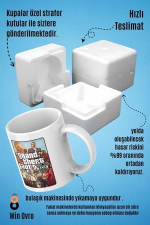 Win Ovro Premium Beyaz Porselen Hediye Çift Yön Baskılı Kupa Bardak - Grand Theft Auto Five V 5 - 01