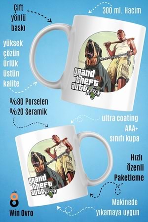 Win Ovro Premium Beyaz Porselen Hediye Çift Yön Baskılı Kupa Bardak - Grand Theft Auto Five V 5 - 02