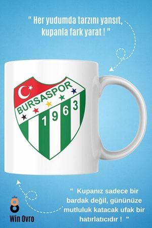 Win Ovro Premium Beyaz Porselen Hediye Çift Yön Baskılı Kupa Bardak - Bursa Spor Logo
