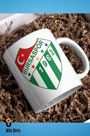 Win Ovro Premium Beyaz Porselen Hediye Çift Yön Baskılı Kupa Bardak - Bursa Spor Logo