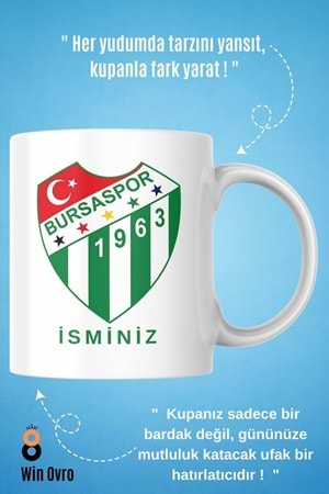 Win Ovro Premium Beyaz Porselen Hediye Çift Yön Baskılı Kupa Bardak - BursaSpor Kişiye Özel İsim