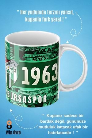 Win Ovro Premium Beyaz Porselen Hediye Çift Yön Baskılı Kupa Bardak - Şampiyon Bursaspor