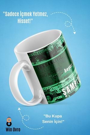 Win Ovro Premium Beyaz Porselen Hediye Çift Yön Baskılı Kupa Bardak - Şampiyon Bursaspor