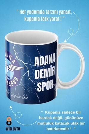 Win Ovro Premium Beyaz Porselen Hediye Çift Yön Baskılı Kupa Bardak - Adana Demirspor Taraftar