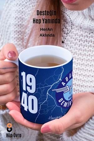 Win Ovro Premium Beyaz Porselen Hediye Çift Yön Baskılı Kupa Bardak - Adana Demirspor Taraftar