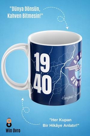 Win Ovro Premium Beyaz Porselen Hediye Çift Yön Baskılı Kupa Bardak - Adana Demirspor Taraftar