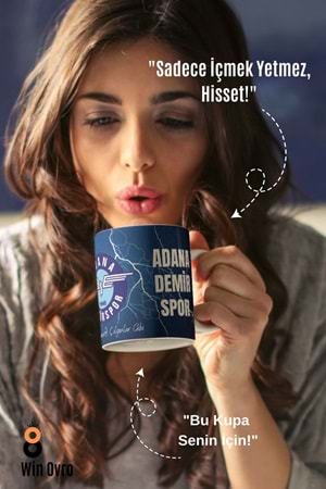Win Ovro Premium Beyaz Porselen Hediye Çift Yön Baskılı Kupa Bardak - Adana Demirspor Taraftar