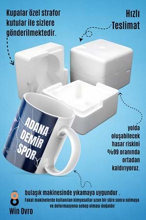 Win Ovro Premium Beyaz Porselen Hediye Çift Yön Baskılı Kupa Bardak - Adana Demirspor Taraftar