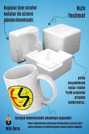 Win Ovro Premium Beyaz Porselen Hediye Çift Yön Baskılı Kupa Bardak - EskişehirSpor