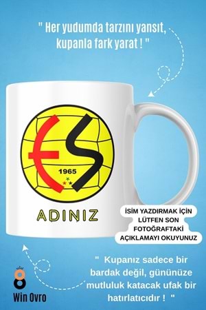 Win Ovro Premium Beyaz Porselen Hediye Çift Yön Baskılı Kupa Bardak - Eskişehirspor Kişiye Özel İsim
