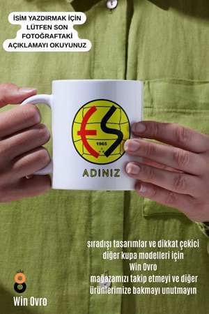Win Ovro Premium Beyaz Porselen Hediye Çift Yön Baskılı Kupa Bardak - Eskişehirspor Kişiye Özel İsim