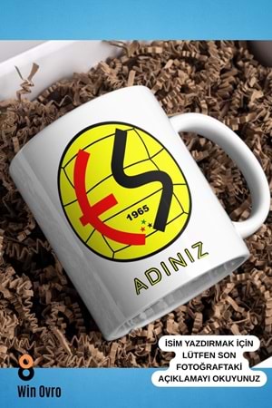 Win Ovro Premium Beyaz Porselen Hediye Çift Yön Baskılı Kupa Bardak - Eskişehirspor Kişiye Özel İsim