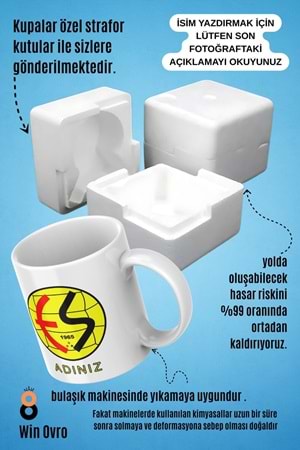 Win Ovro Premium Beyaz Porselen Hediye Çift Yön Baskılı Kupa Bardak - Eskişehirspor Kişiye Özel İsim