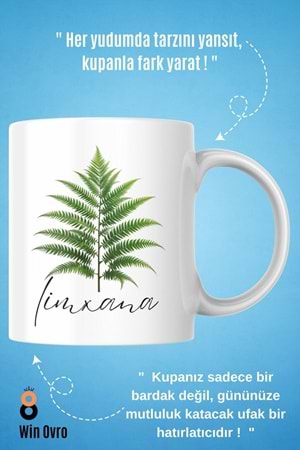 Win Ovro Premium Beyaz Porselen Hediye Çift Yön Baskılı Kupa Bardak - Eğrelti Otu Limhana Limxana