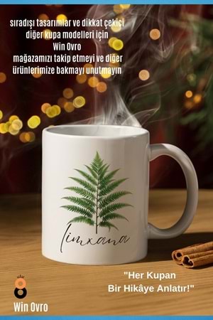 Win Ovro Premium Beyaz Porselen Hediye Çift Yön Baskılı Kupa Bardak - Eğrelti Otu Limhana Limxana