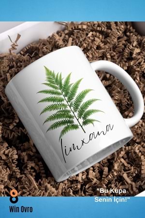 Win Ovro Premium Beyaz Porselen Hediye Çift Yön Baskılı Kupa Bardak - Eğrelti Otu Limhana Limxana
