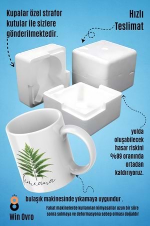 Win Ovro Premium Beyaz Porselen Hediye Çift Yön Baskılı Kupa Bardak - Eğrelti Otu Limhana Limxana