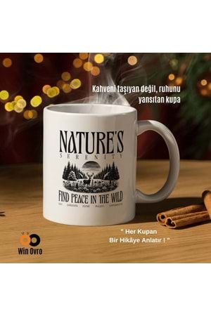 Win Ovro Premium Beyaz Porselen Hediye Çift Yön Baskılı Kupa Bardak - Nature s Serenity