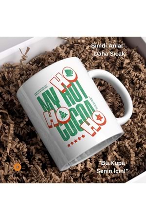 Win Ovro Premium Beyaz Porselen Hediye Çift Yön Baskılı Kupa Bardak - Ho Ho Ho My Hot Cocoa