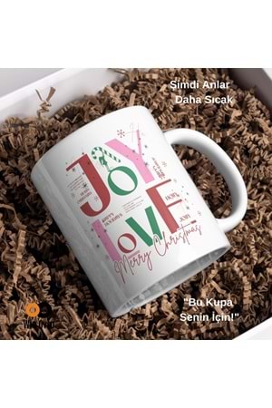 Win Ovro Premium Beyaz Porselen Hediye Çift Yön Baskılı Kupa Bardak - Joy Love Merry Christmas