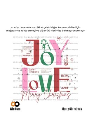 Win Ovro Premium Beyaz Porselen Hediye Çift Yön Baskılı Kupa Bardak - Joy Love Merry Christmas