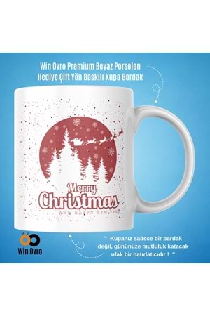 Win Ovro Premium Beyaz Porselen Hediye Çift Yön Baskılı Kupa Bardak - Merry Christmas Happy New